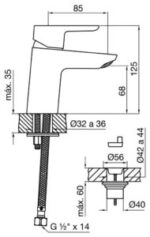 Plano Griferia FV 0181/B5 Puelo – Juego monocomando para lavatorio
