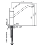 Plano Griferia FV 0411.02/B2 Newport – Juego monocomando para mesada de cocina